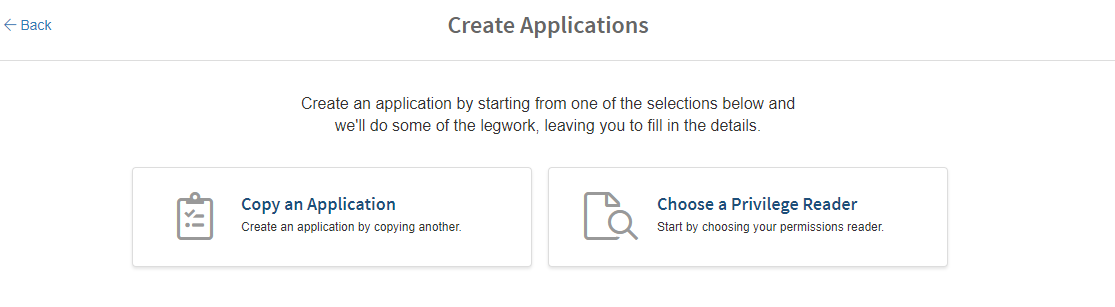Create Applications page